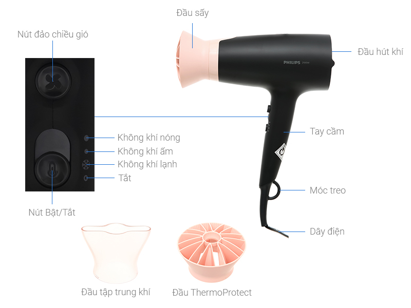[Review] Máy sấy tóc Philips BHD350/10 với chế độ nhiệt Thermo Protect, sấy mát